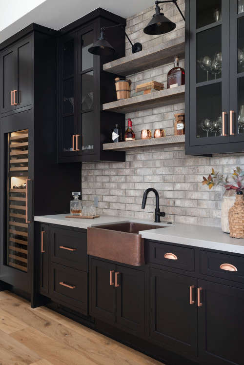 24 Black Cabinets With Brass Hardware Elegant Glamorous   Farmhouse Home Bar 