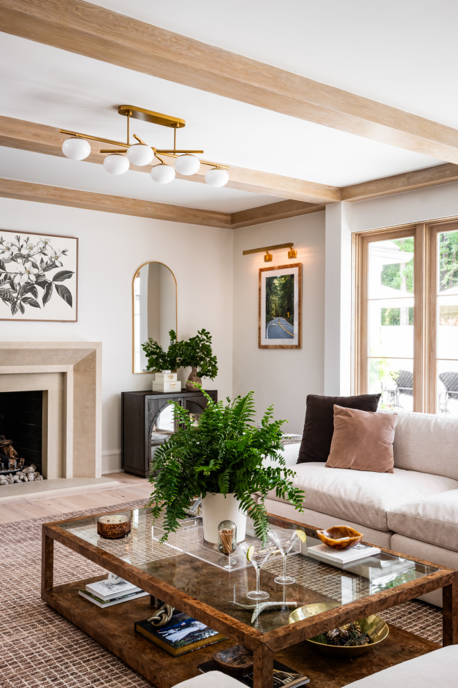 Example of a transitional living room design in Charlotte