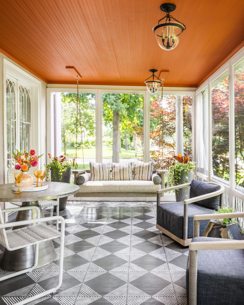 This is an example of a transitional sunroom in New York.