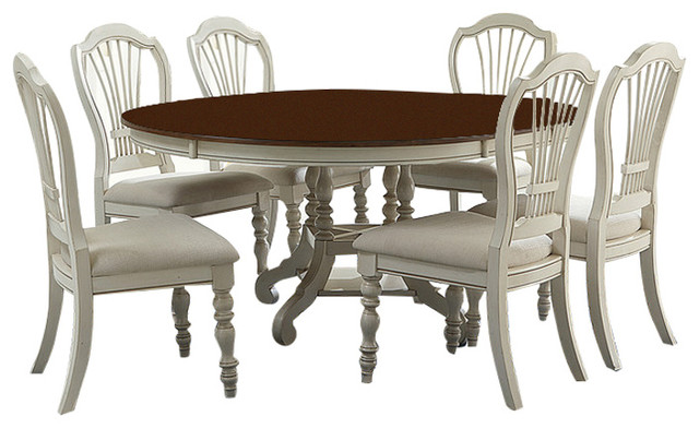 Pine Island 7 Piece Round Dining Set With Wheat Back Chairs