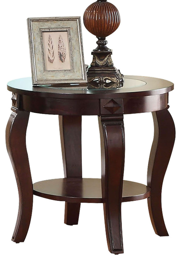 ACME Riley End Table, Walnut and Clear Glass Traditional Side