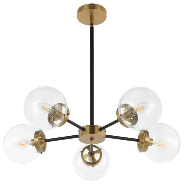 5-Light Modern Sputnik Chandelier With Glass Globe Shades - Midcentury ...