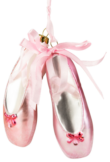 4.5" Pink Ballet Slippers Glass Christmas Ornament - Modern - Christmas