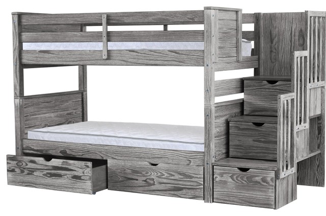 Bedz King Bunk Beds Twin Over Twin Stairway 3 Step 2 Bed