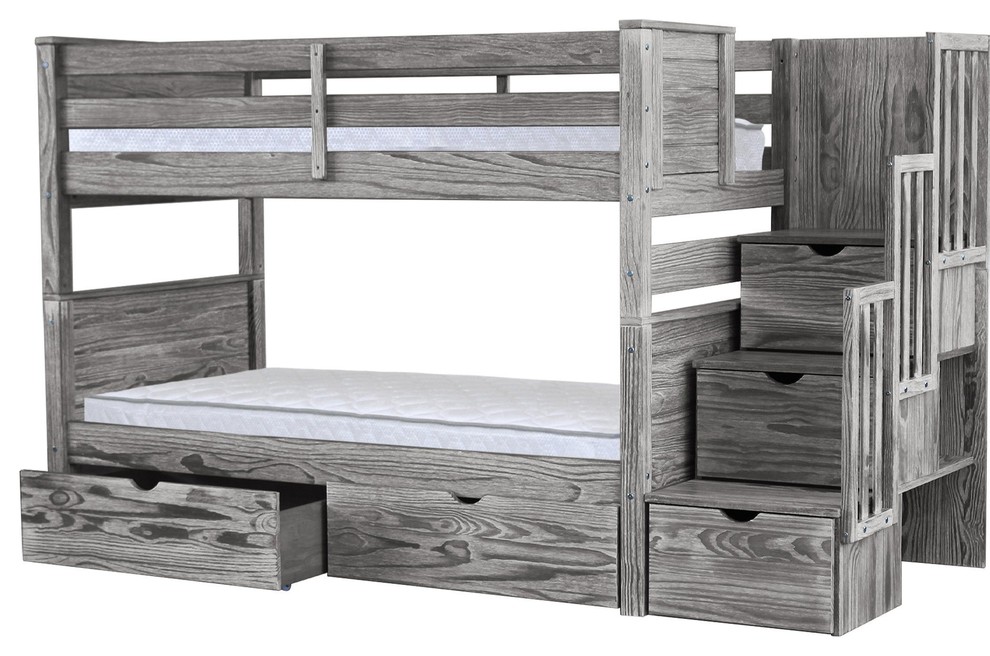 Bedz King Bunk Beds Twin Over Twin Stairway 3 Step 2 Bed