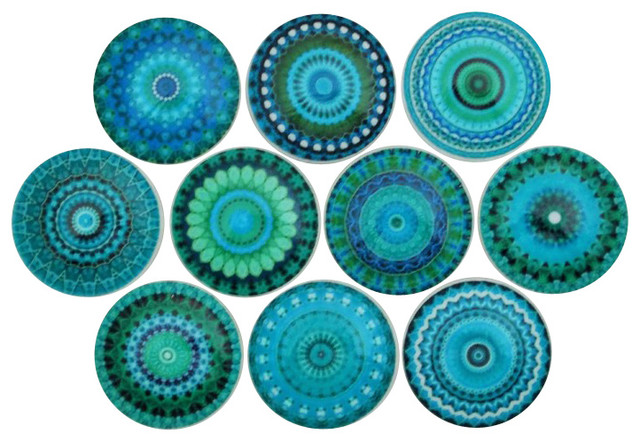 Turquoise Mandala Cabinet Knobs 10 Piece Set Contemporary