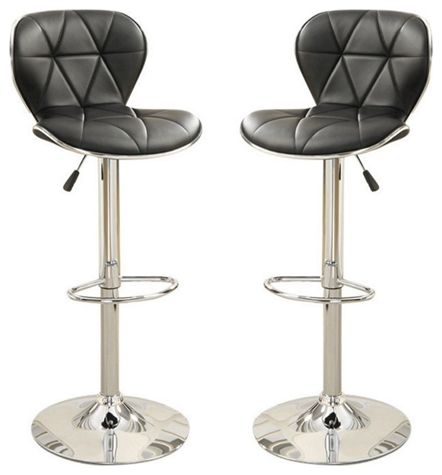 Leather Upholstered Bar Stool With Gas Lift Black Set of 2