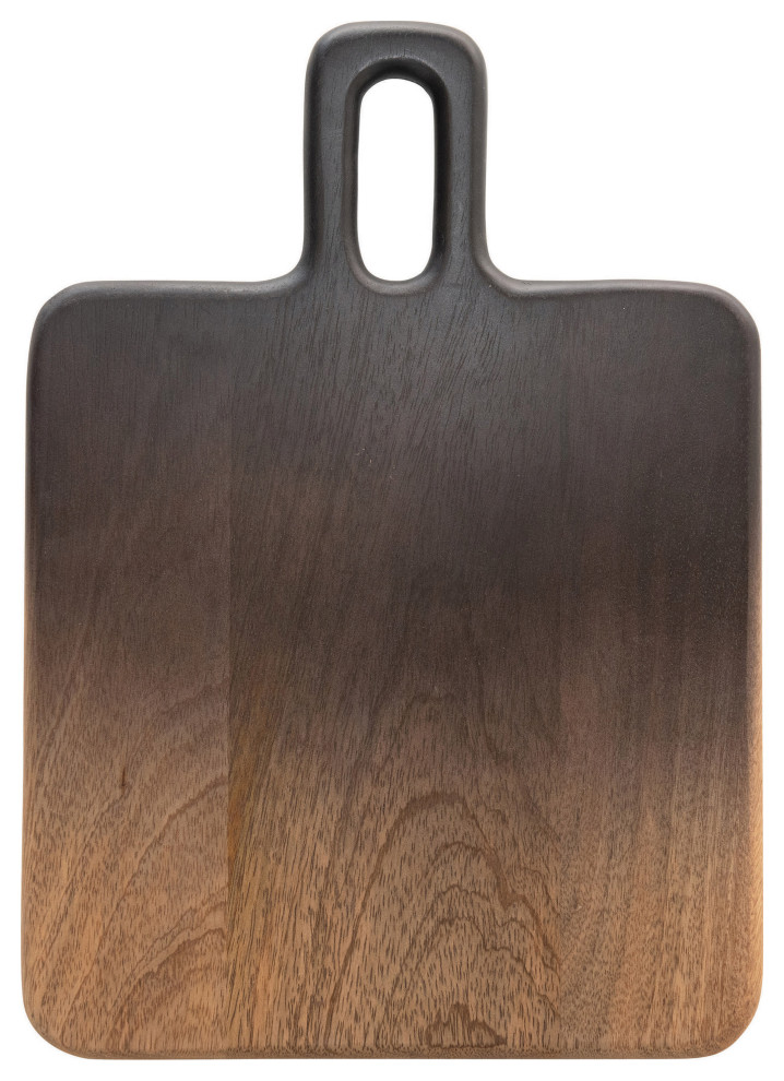Mango Wood Cheese/Cutting Board With Handle, Black/Natural Ombre, Small