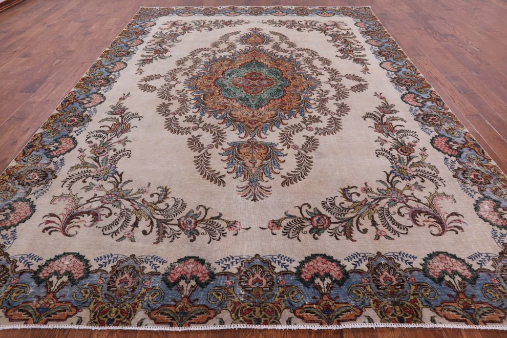 Persian Vintage Zero Pile Hand Knotted Rug 9' 5" X 12' 8" Q4729, 9' 5
