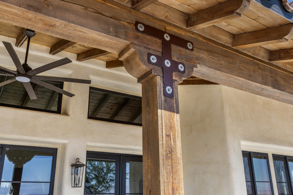 Covered Patio Timber Ceiling and Beam Detail | Tuscan Farmhouse