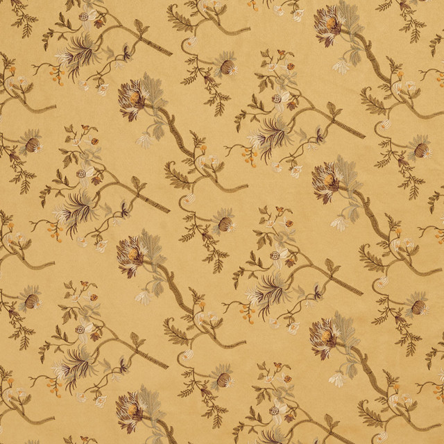 Gold Yellow Floral Microfiber Microsuede Upholstery Fabric