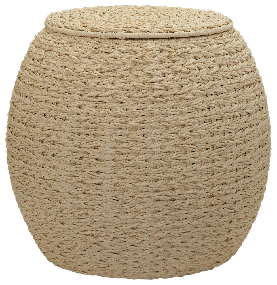 Handwoven Paper Rope Barrel Wicker Storage Basket Side Table Beach