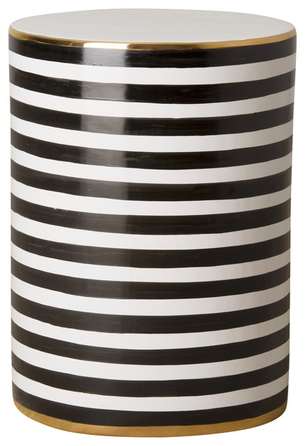 Emissary Siena Stripe Garden Stool, Black and White With Gold ...