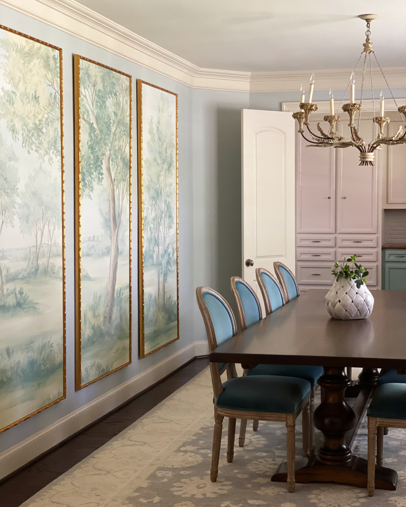 Dining room - transitional wallpaper dining room idea in Seattle