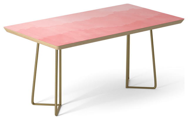 Society6 Coffee Table, Birch, Steel, 17", Pink Ombre Waves By Dreamersclub