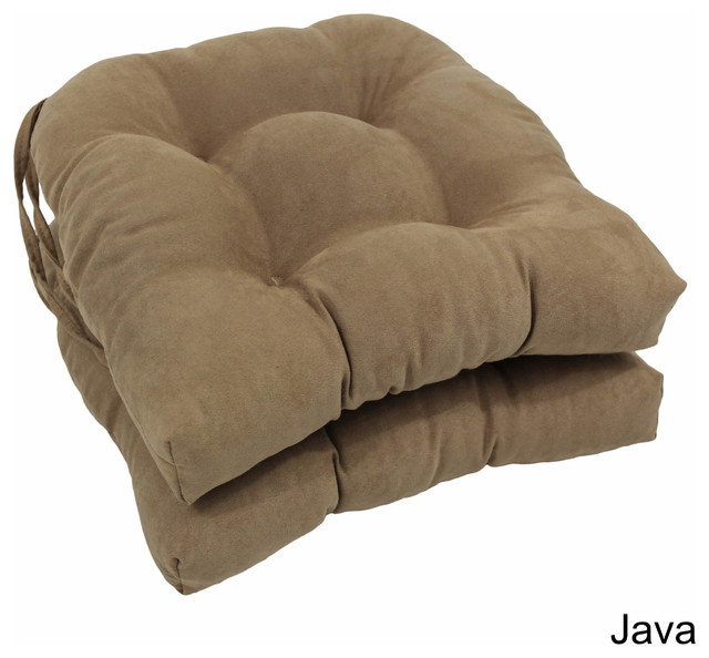 16" Solid Microsuede U-shaped Tufted Chair Cushions, Set of 2, Java