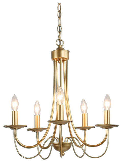5-Light Modern Matte Glod Candle Style Large Chandelier for Living Room