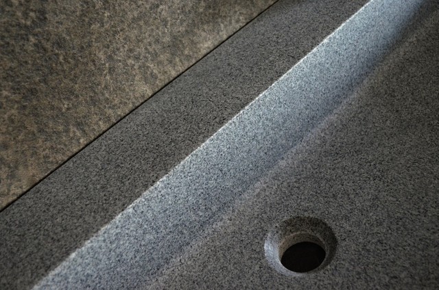 Deep Gray Granite double trough bathroom sink-Looan modern-badezimmer