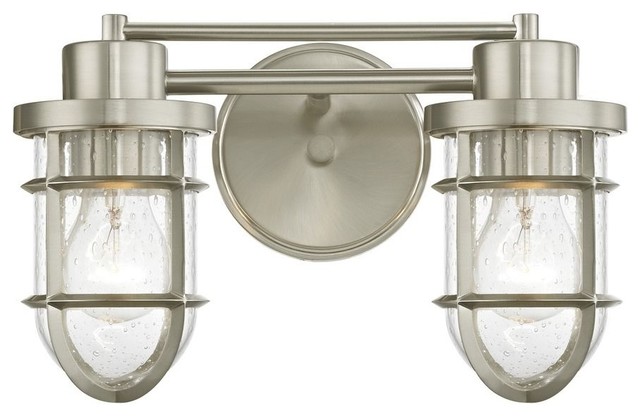 Seeded Glass Vanity Light With Cage 2, Nautical Bathroom Lighting