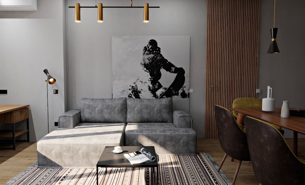 Дизайн интерьера квартиры в современном стиле для холостого молодого человека.