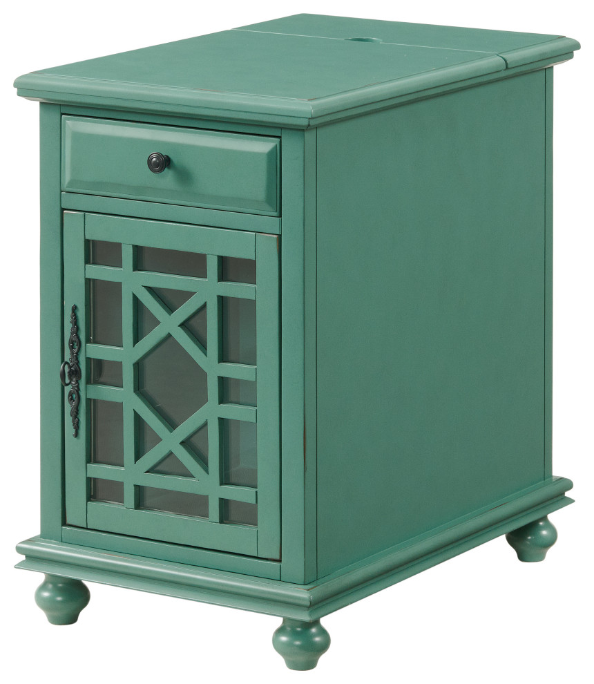 Elegant Chairside Table with Charging Station Traditional Side