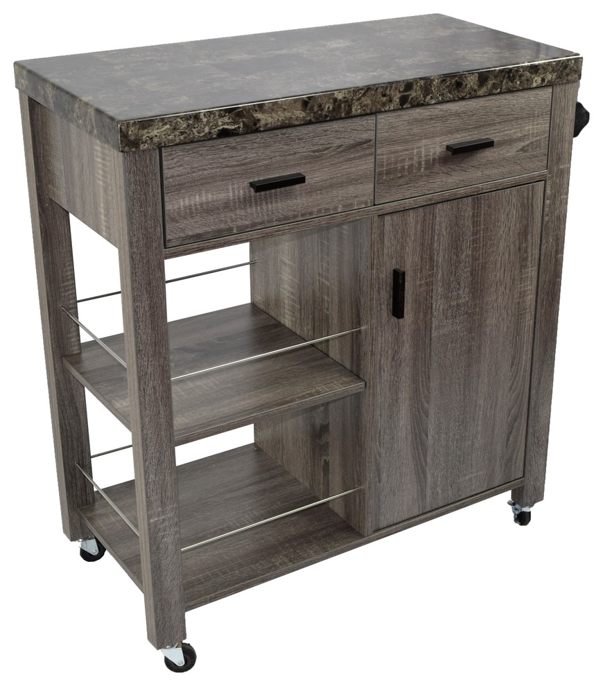 Smart Home Arctic Faux Marble Top Serving Kitchen Cart Weathered