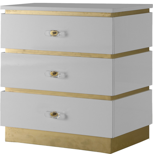 Esme White Lacqur Side Table With Gold, Modern White Lacquer Side Table