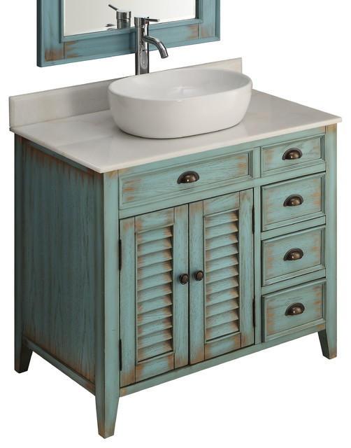 36 Distress Blue Abbeville Vessel Sink Vanity Cf 78886bu