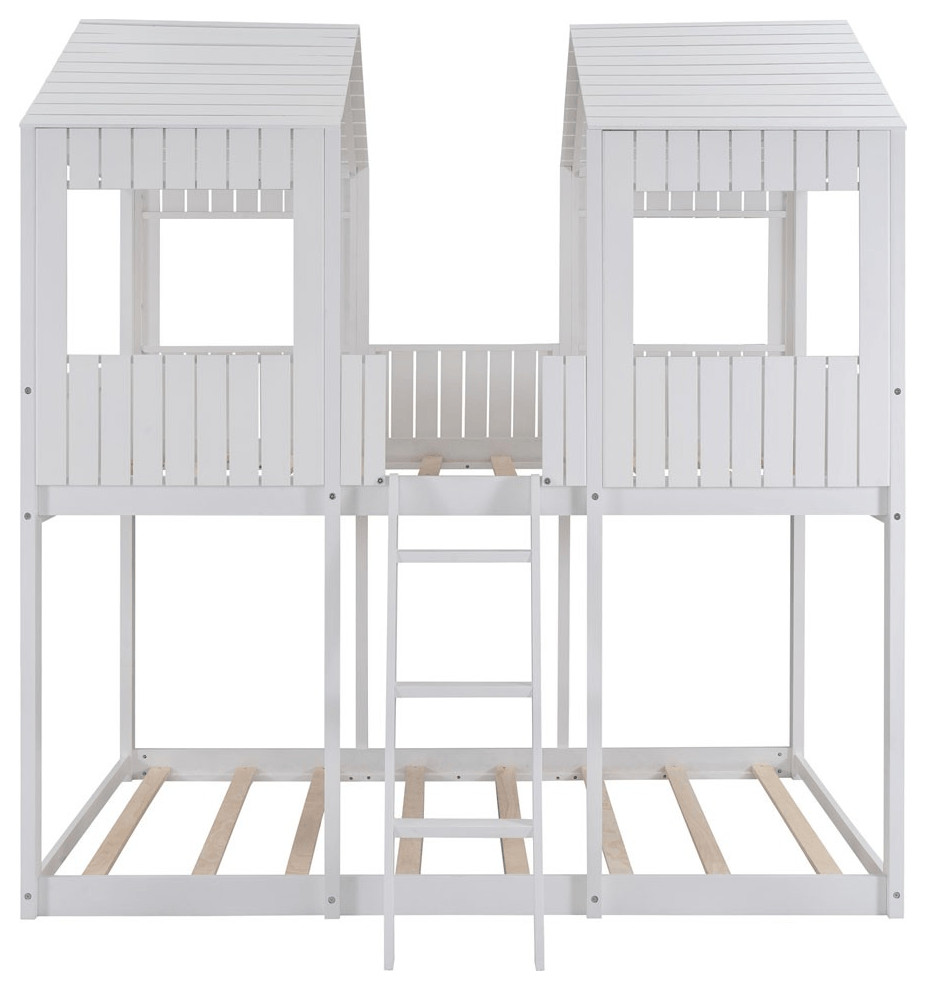 White Twin Contemporary Manufactured Wood + Solid Wood Bunk Bed Bunk Beds by HomeRoots Houzz