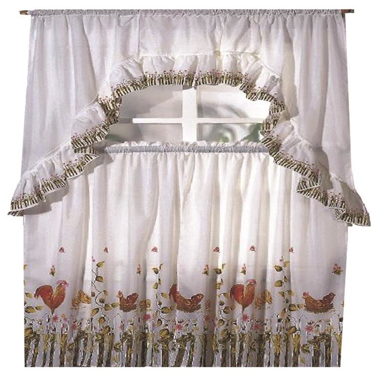 Rooster Printed Kitchen Curtain Swag Set