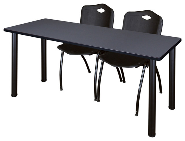 72" x 24" Kee Training Table- Grey/ Black & 2 'M' Stack Chairs- Black