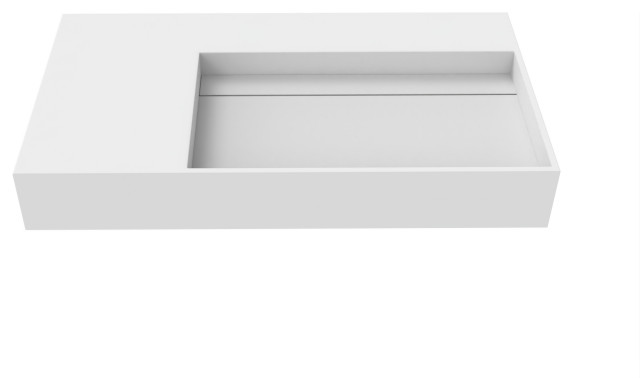 Juniper Wall Mounted Countertop Concealed Drain Basin Sink, White, 36", Right Basin, No Faucet Hole