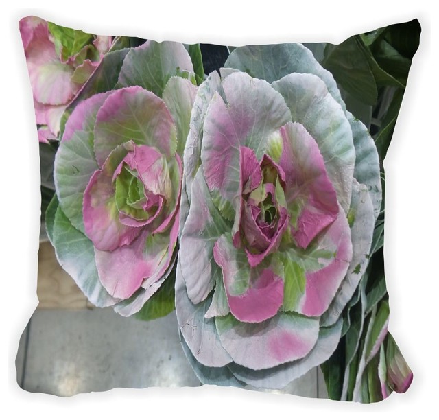 Pink and Green Cabbage Flowers Microfiber Throw Pillow - Contemporary - Decorative Pillows - by ...