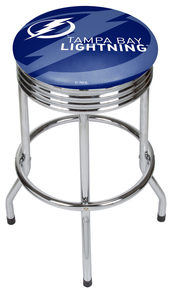 NHL Chrome Ribbed Bar Stool, Tampa Bay Lightning Contemporary Bar