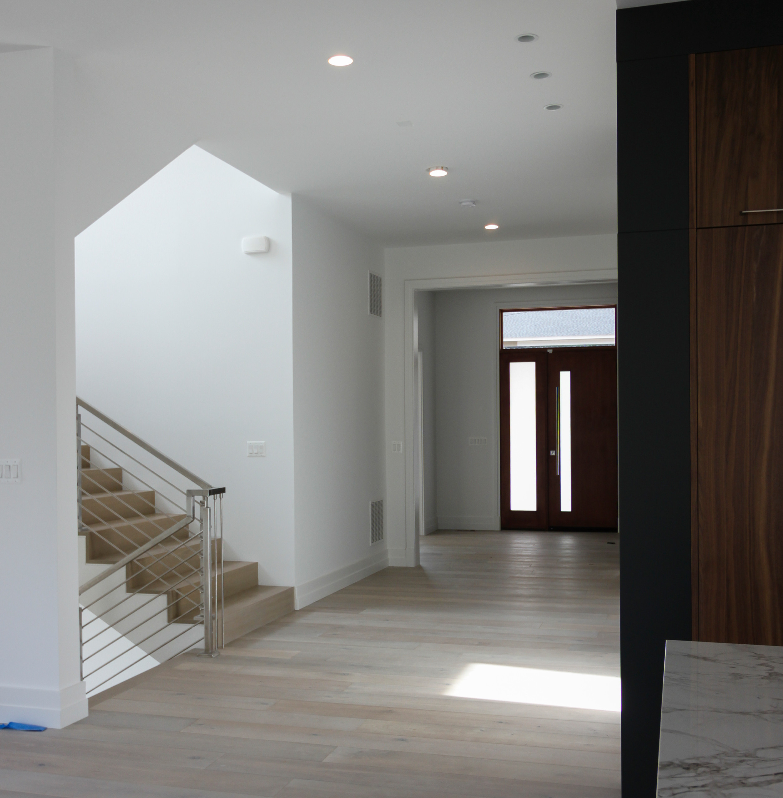 75_Modern Stairway: White O 75_ak & Stainless Steel Balustrade, McLean VA 22101