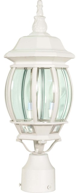 Central Park 3 Light White With Clear Beveled Panels Post Lantern