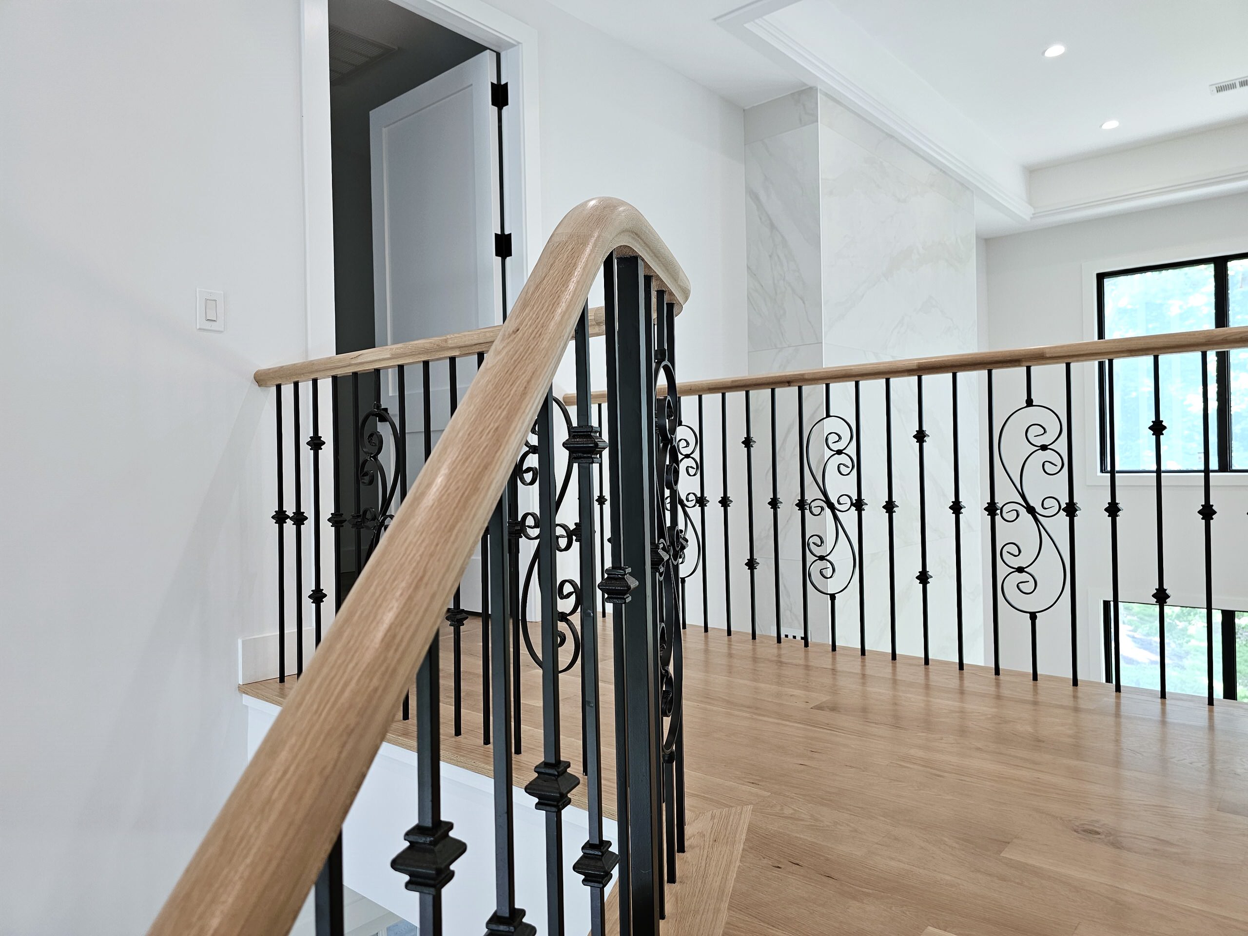 120_Luxurious White Oak Stair with Iron Balusters, Great Falls, 22066