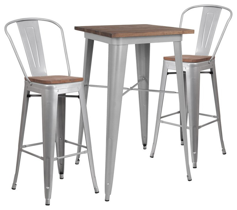 Flash Furniture 3 Piece 26" Square Pub Set in Silver and Brown