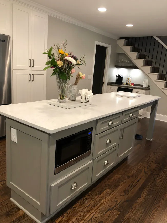 custom kitchen and includes drawer for pet plate