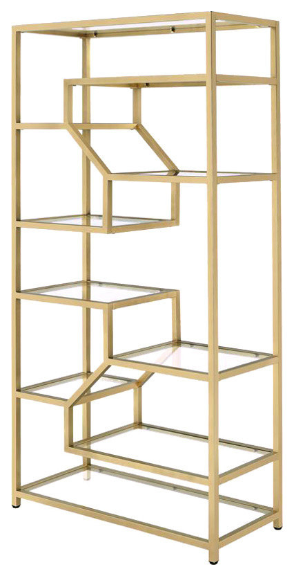 Metal And Glass Bookshelf Clear Glass And Gold Contemporary