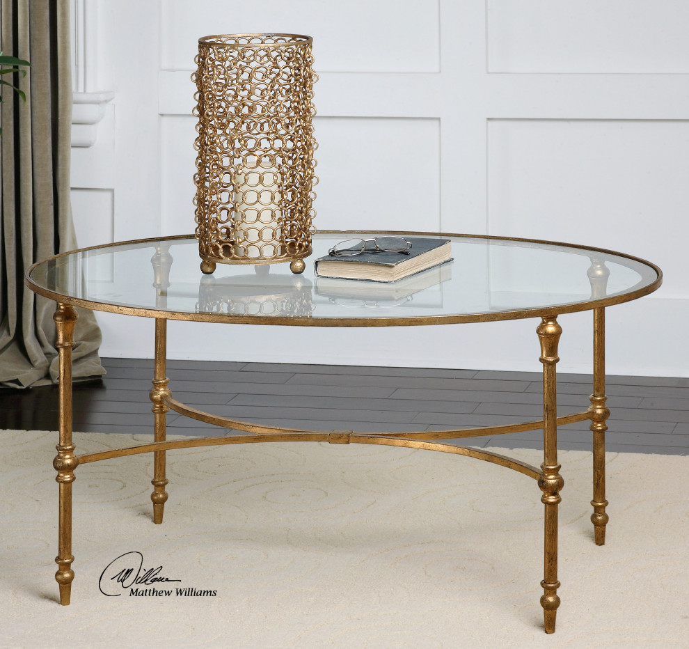 Aden Oval Gold Iron Coffee Table Traditional Coffee Tables By Innovations Designer Home Decor Accent Furniture