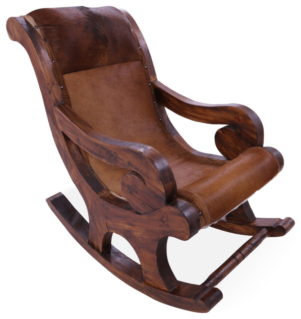 Hair-On Cowhide Wooden Handcrafted Rocking Chair RC224-FC, 24