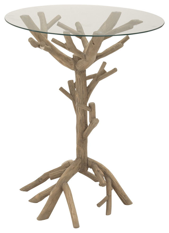 Contemporary Inspired Style Wood Glass Accent Table Home Decor 54339