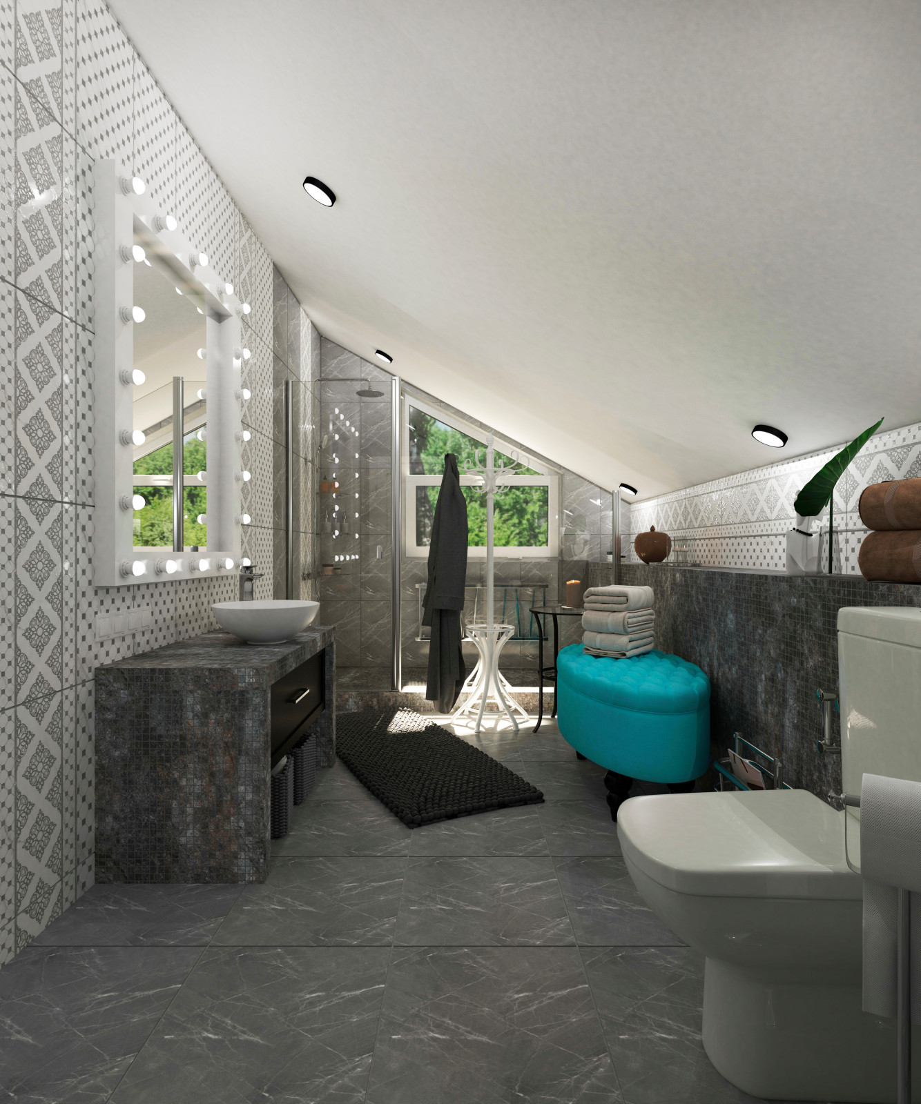 Дизайн интерьера санузла в частном доме второго этажа