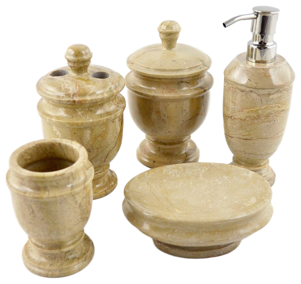 Sahara Beige Marble 5Piece Bathroom Accessories Set of Siberian