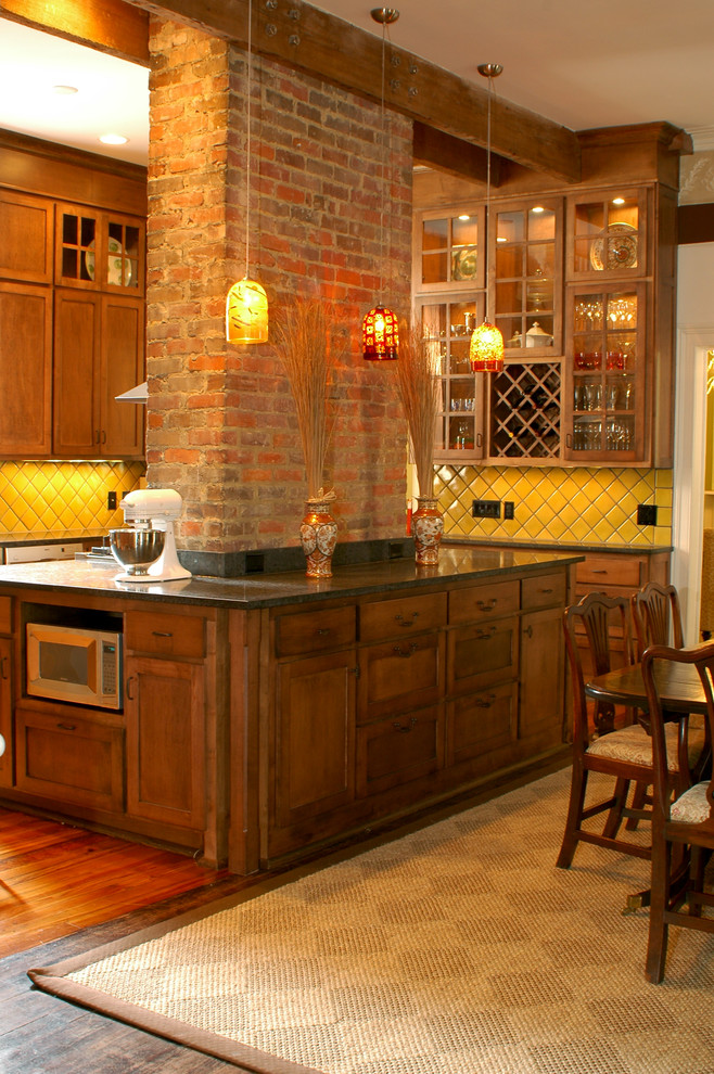 Kitchen island around brick chimney - Transitional ...