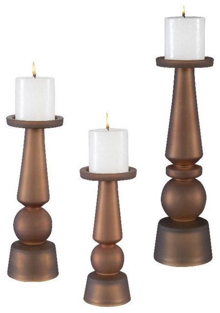 Uttermost Cassiopeia Butter Rum Glass Candleholders in Brown (Set of 3)