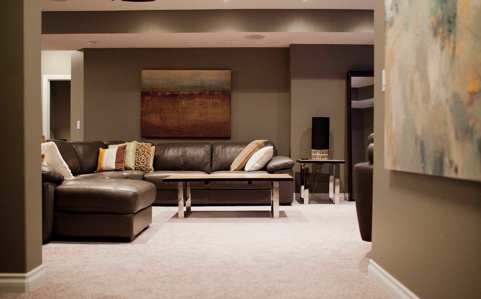 This is an example of a contemporary basement in Calgary.