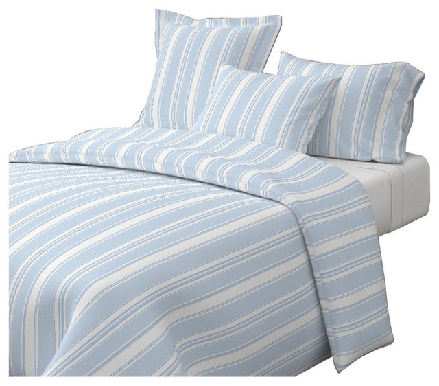 Signe Stripe Blue Stripes Cotton Duvet Cover Contemporary