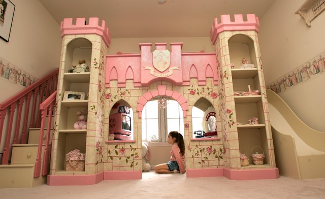 Girls Princess Playhouse Bed with Slide & Steps